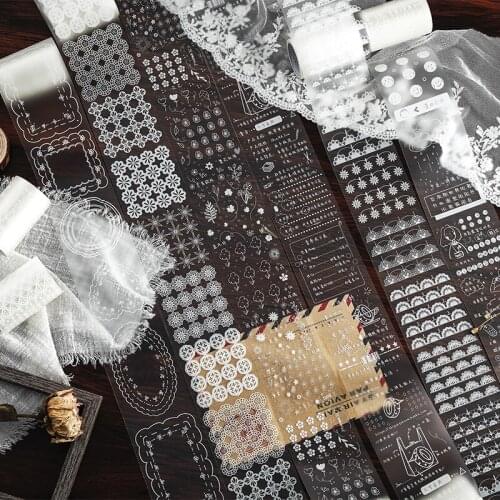 Transparent Lace Retro White Tape Splicing Series Masking Tape Openwork Lace Decor Adhesive Sticky Paper Material Stickers Tapes