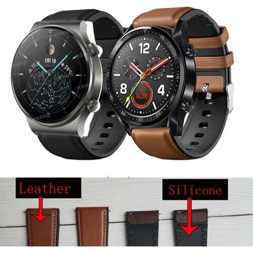 Leather + Silicone Bracelet Band For Huawei Honor Magic Watch 2 46mm Watch Strap For Huawei Watch GT 2 46mm/GT2 Pro Correa