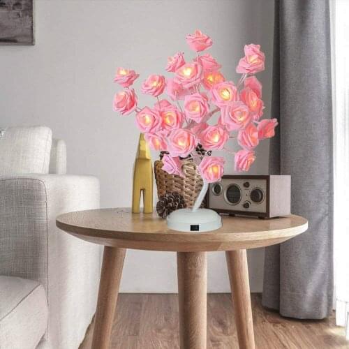 Romantic Rose Tree Lights Battery Powered & USB Pink Flower Night Lamp For Wedding Valentines Day Party Garland Decorative