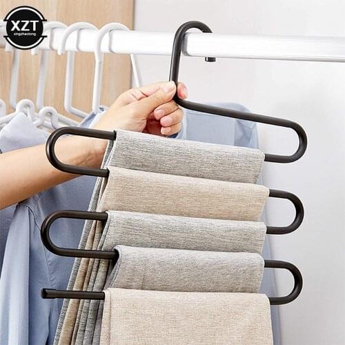 Save Space S-type Trouser Rack Hanger Stainless Steel Multi-layer Trouser Rack Traceless Adult Trouser Hanger Magic Pants Rack