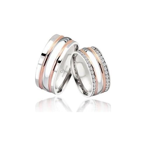 Rose Stripe Silver Double Wedding Ring Ring