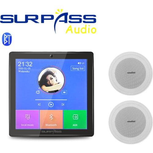 Smart Home Background Music System Bluetooth In Wall Amplifier 2x25W Mini Touch Screen Stereo Sound Recessed Ceiling Speaker Kit