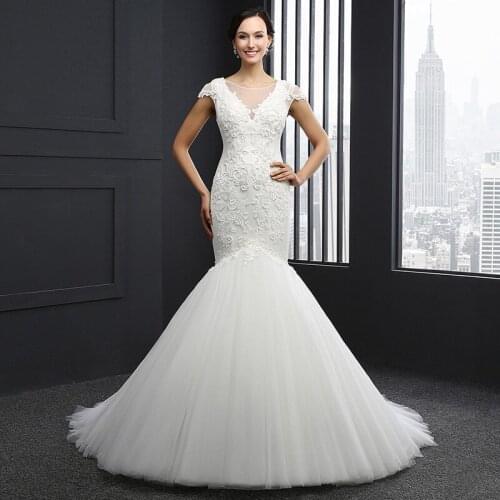 SL-034 wedding dress 2020 Mermaid satin tulle beaded appliques Simple vintage elegant real price pretty civil wedding dress