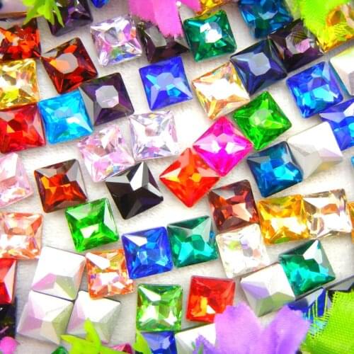Glass Crystal 8mm 10mm 12mm nice colors Square shape Glue on rhinestone beads ornament handimade craft accessories diy trimming