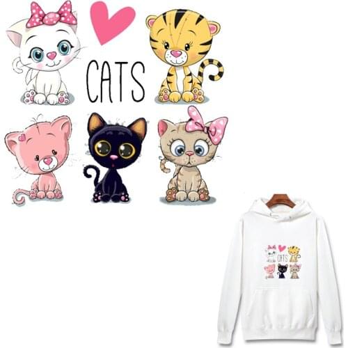 Prajna Heat Transfer Vinyl Cat Patches For Clothes Cute Animal Iron On Transfer Thermal Stickers On Clothes DIY Cartoon Applique