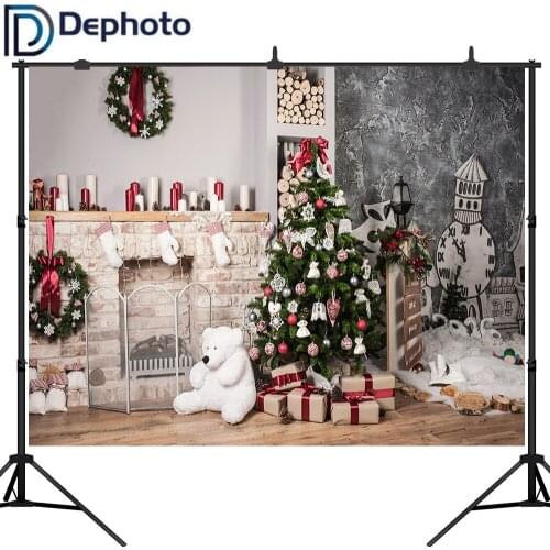 Dephoto Christmas Tree Home Decoration Fireplace Scene Photography Backgrounds Vinyl New Year Backdrops For Photo Studio Props