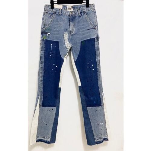 High quality jeans vintage splash graffiti micro-horn stitching wide leg cargo pants jeans men