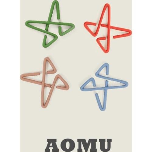 AOMU 2020 S925 Geometry Cutout Line Candy Colors Star Matte Paint Metal Colorful Stud Earrings for Women Girl Party Cute Jewelry