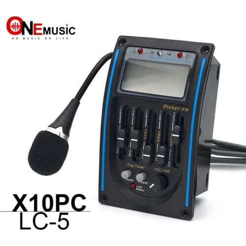 10pcs 5-Band LC-5 with Micro Phone Acoustic Guitar pickup guitar EQ Preamp 5-Band EQ Equalizer Pickup Tuner LCD for Guita