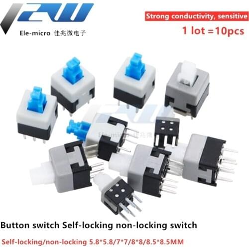 10pcs/lot 5.8x5.8,7x7,8x8,8.5x8.5mm Self Locking Touch Micro Switch Kit 6 Pin Push Button Switches
