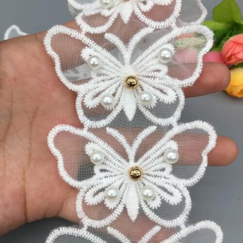10x White Cotton 3D Butterfly Nigerian Fabric Lace Trim Embroidered Ribbon Bridal Wedding Dress Applique Accessories for Clothes
