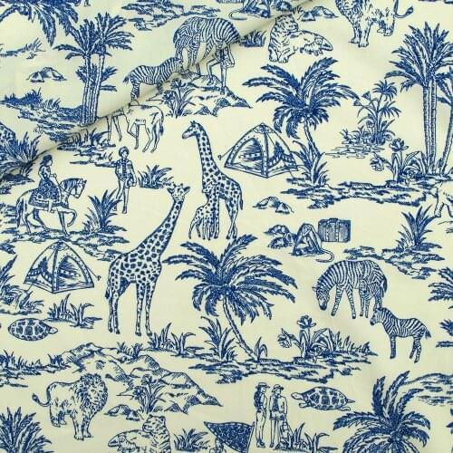 140cmx100cm Cotton Poplin Fabric - Tree and animals, elephent,deer,zebra