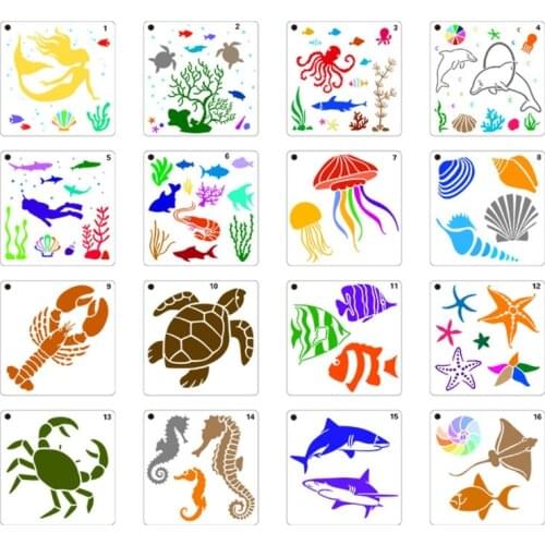16 Pcs/Set 15cm Marine Life DIY Layering Stencils Painting Scrapbook Coloring Embossing Album Decorative Template