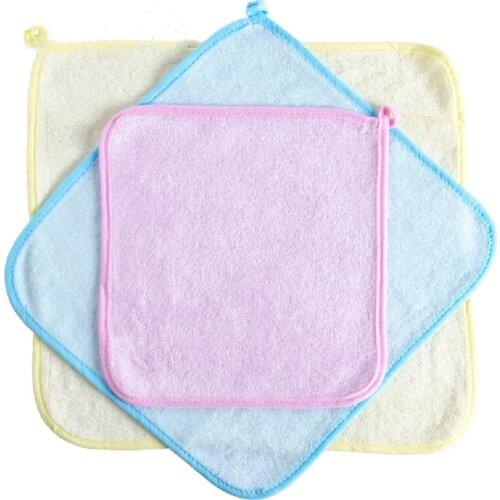Wholesale Kindergarten Bamboo fiber solid color children small square towel 15/20/25/30cm household wipes with Lanyard 2pcs