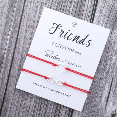 2Pcs/Set Friendship Bracelet Best Friend Gift for Women Heart Infinity Bracelet Friend Forever Sisters At Heart BFF Gift