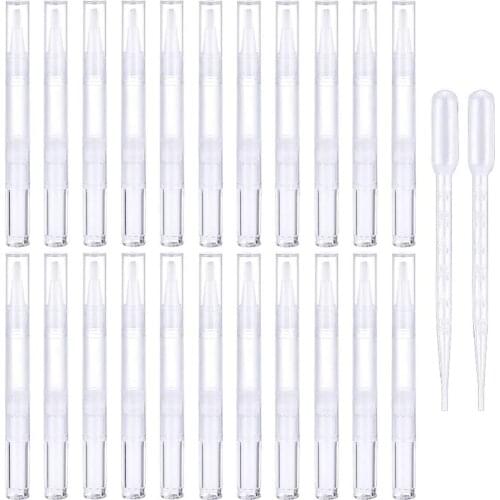 20Pcs 3ml Nail Twist Pens Empty Transparent Nail Oil Pen with Brush Empty Cuticle Oil Pen Cosmetic Container Pen Lip Gloss Tubes