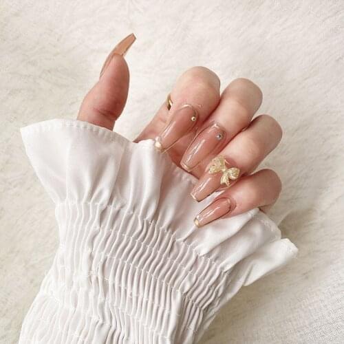 24Pcs/boxed new style pre designs Round head Short press on nails Wearable Full Cover acrylic fake nails for girls with glue