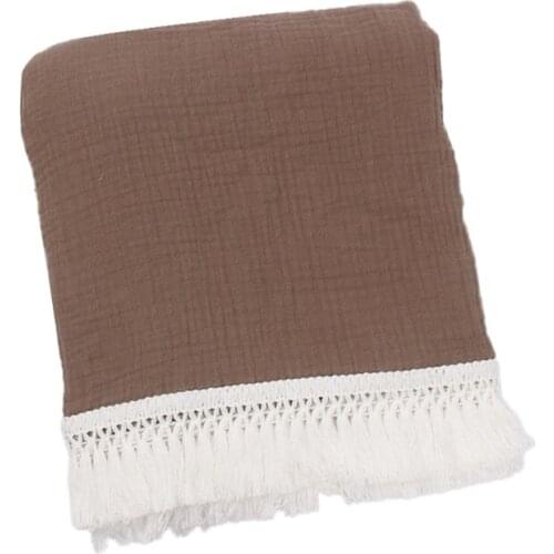 A2UB Baby Tassel Swaddle Wrap Pure Cotton Muslin Receiving Blanket Newborn Infant Photography Props