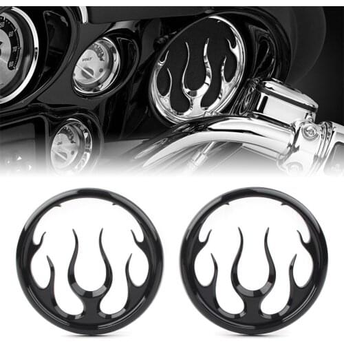 ABS Plastic Motorcycle Flame Speaker Grill Accent Trim Cover 1Pair for Harley Electra Street Glide Tri Black