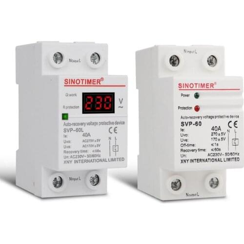 230V AC 40A Auto Recovery Reconnect Circuit Breaker Digital Din Rail Overvoltage Undervoltage Protector with Voltmeter Display