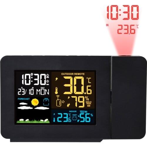 FanJu Thermometer Hygrometer Wireless Weather Station Alarm Projection Clock Digital Watch Snooze Desk Table Project Radio Clock