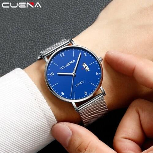 CUENA Fashion Mens Watches Top Brand Luxury Blue Waterproof Watches Ultra Thin Date Simple Casual Quartz Watch Men Sports Clock