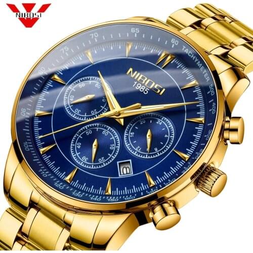 NIBOSI Luxury Watch Sport Quartz Watch Men Waterproof Creative Arch Glass Gold Wrist Watch Male Military Clock Relogio Masculino