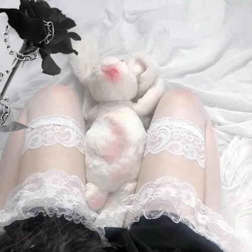 Long Tube Stockings Elastic 3Colors 1Pair for Girl Women Knee Socks Japanese Style Nice Gifts Lace Spandex