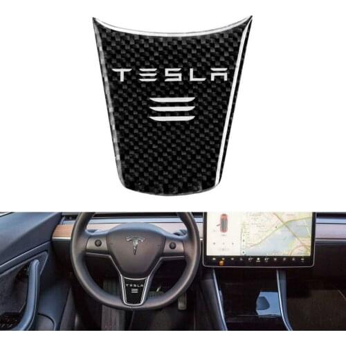 1pc Carbon Fiber Styling Car Steering Wheel Decoration Cover Sporty Modification with Logo Sticker Accessories for Tesla Model 3
