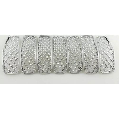 For Jeep Cherokee 2014-2017 Car Front Center Grill Mesh Grille Net Trims Insert Sticker Cover Decor Styling 7Pcs ABS Silver