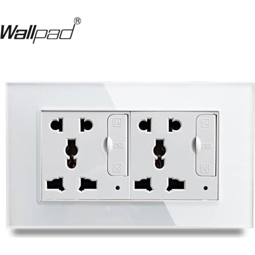 Double Universal Socket with 4 USB Wallpad Luxury Crystal Glass Panel 110V-250V 146*86mm Socket with 3.1A Four USB Ports