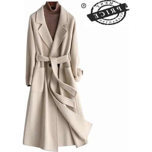 Elegant Wool Autumn Coat Women Winter Woman Coats 2021 Korean Fashion Ladies Cashmere Long Jacket+Belt Slim Outwear LWa0a
