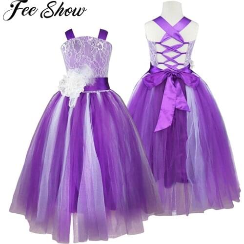 Elegant Girl for Wedding Party Dresses Bridesmaid White Princess Dress Long Tulle Birthday Party Costume Lace Children Clothing