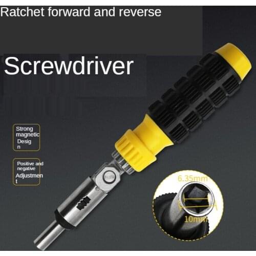 Yellow round Handle Ratchet Wrench 180 Degrees Angle Conversion Can Be Forward and Reverse Hexagon 6.35mm Ratchet Screwdriver