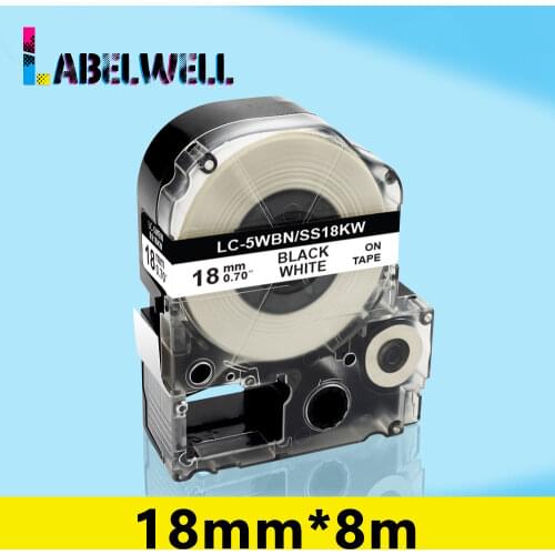 Labelwell Label cartridge SS18KW for Epson Kingjim SS18KW LC-5WBN 18mm Black on White printer ribbon for Epson LW-400 LW-600P