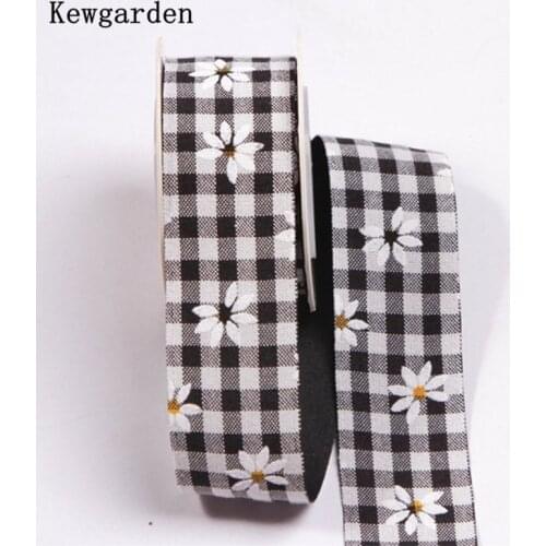Kewgarden 1.5" 4cm Floral Plaid Ribbon Flower Gift Packing DIY Bows Hair Accessories Handmade Cartfs Sewing 10 Yards