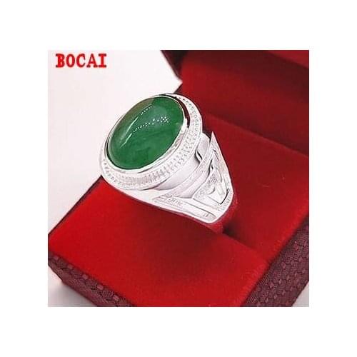 Real 990 sterling silver obsidian mens ring, trendy male personality Korean style domineering ring