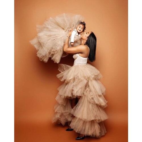 2020 Outfits Tiered Hi-Lo Tulle Mother Daughter Skirt Mommy and Me Tutu Skirts Little Girl Solid Mesh Skirt Set Color