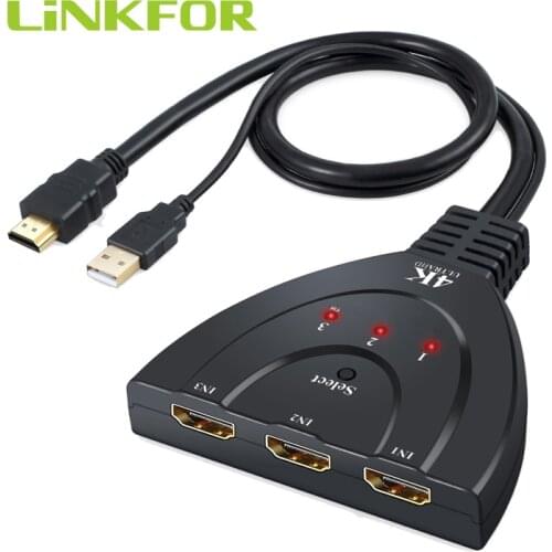 LiNKFOR 3 In 1 Out HDMI Swich HDMI Hub Support 4K 3D 3 Port HDMI Switcher with USB Power Cable More Stable For DVD PS3 PS4 TV
