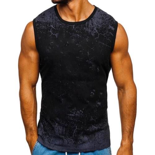 80%HOTFitness Vest Hip Hop Print Slim Men Round Neck Sleeveless T-shirt for Sports