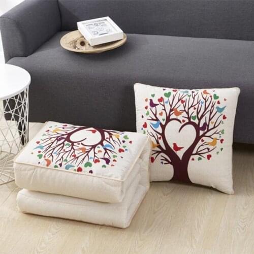 Multifunctional Creative Cartoon Pillow Quilt Foldable Portable Printed Flax Linen Plush Pillow Blanket Back Cushion 40*40cm