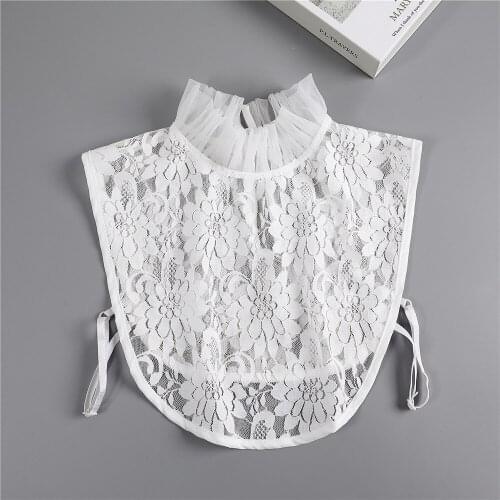 Womens Lace Mesh Fake Collar High Stand Ruffle Sweater Blouse Shirt False Collar Female Cotton Removable Detachable Collar
