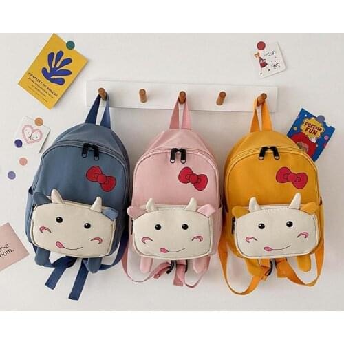 2021 New Children Adorable Cute Cartoon Cow Pattern Smooth Zipper Backpacks Kids Gift Nylon Student Schoolbag for School