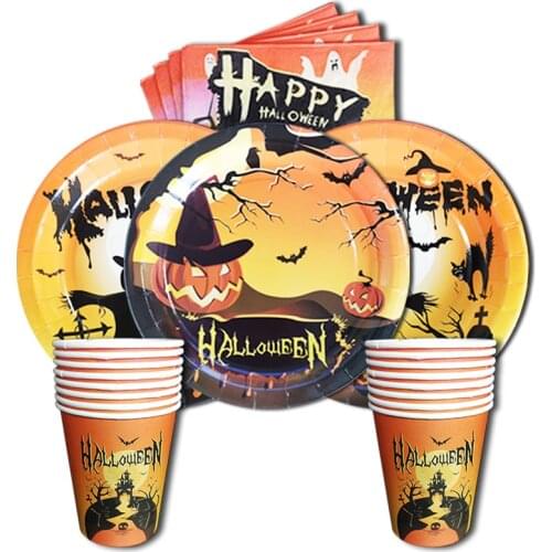 Halloween Party Pumpkin Disposable Tableware Serves 8 Guests Horror Ghost Party Boo Happy Halloween Party Decor For Home 2021