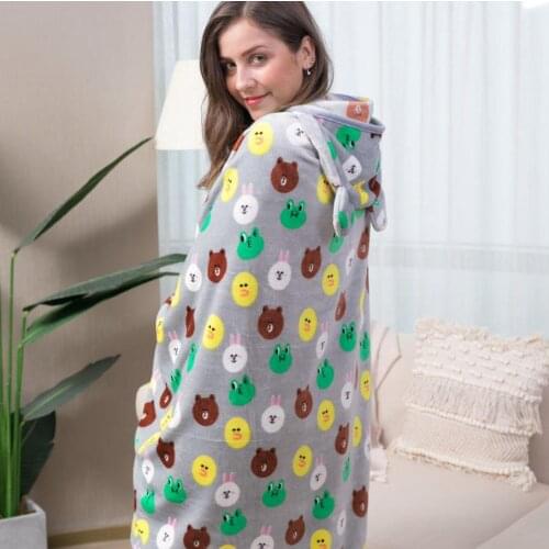 Autumn Winter Lazy Blanket Keep Warm Coral Fleece Hooded Buttons Walking Blanket Office Iving Room Sofa Watch TV Blanket F0294