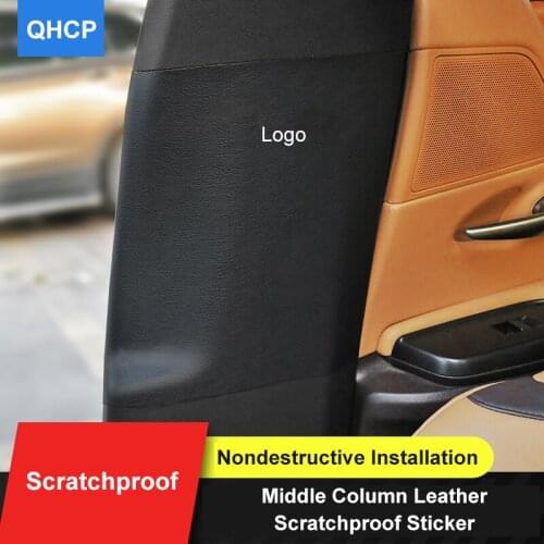 QHCP Car Door Column Protection Sticker Trim Safety Belt Buckle Leather 2Pcs Black Brown For Lexus ES200 260 300H 2018 2019 2020