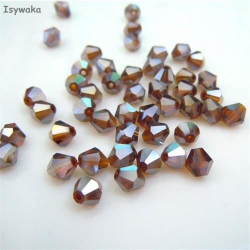 Isywaka Sale Deep Brown AB 6mm 48PCS Bicone Austria Crystal Beads charm Glass Beads Loose Spacer Bead for DIY Jewelry Making
