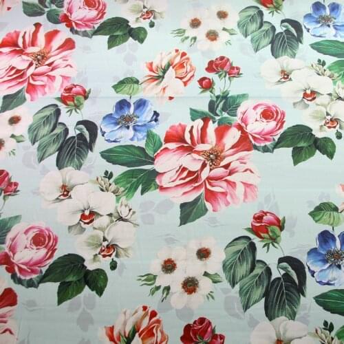 Big flower printed soft thin chiffon fabric cloth for scarf trousers dress women DIY clothing patchwork material tissu au metre