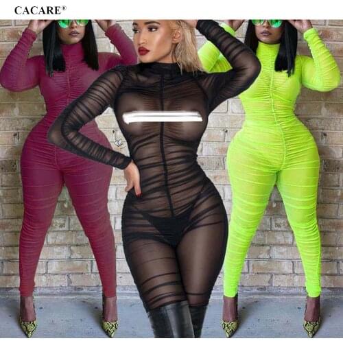 Sexy See Through Jumpsuits Playsuit Women Summer Stretchy Romper Pajamas Playsuit Overalls Bodysuit Body Suit Party Club F0590