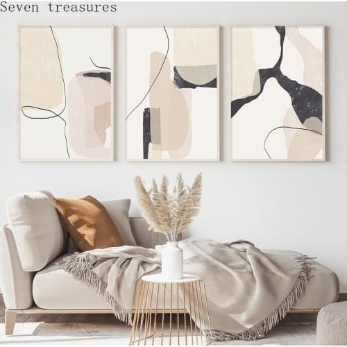 Modern Boho Abstract Beige Black Line Marble Texture Canvas Painting Posters Prints Wall for Living Decor Art Room Home Pictures